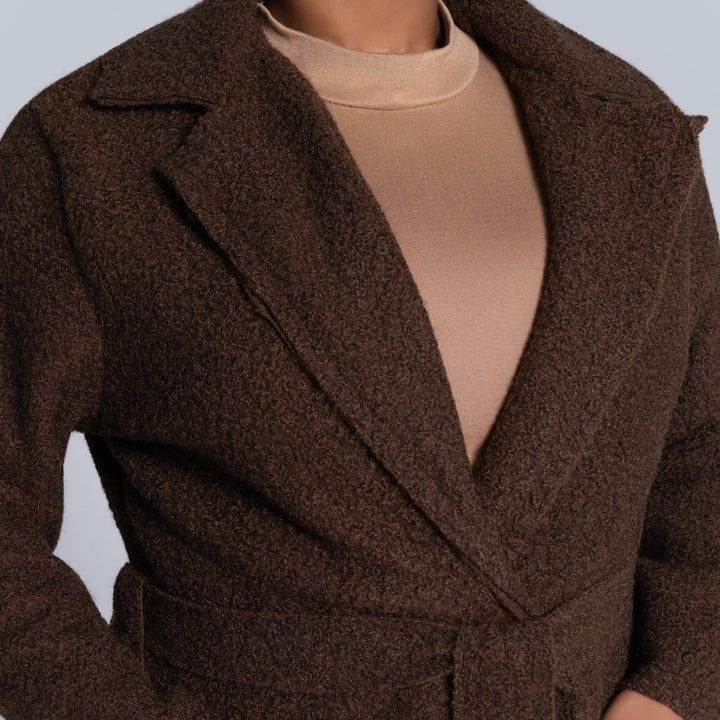 Plus Size Long Sleeve Choc Boucle Melton Jacket