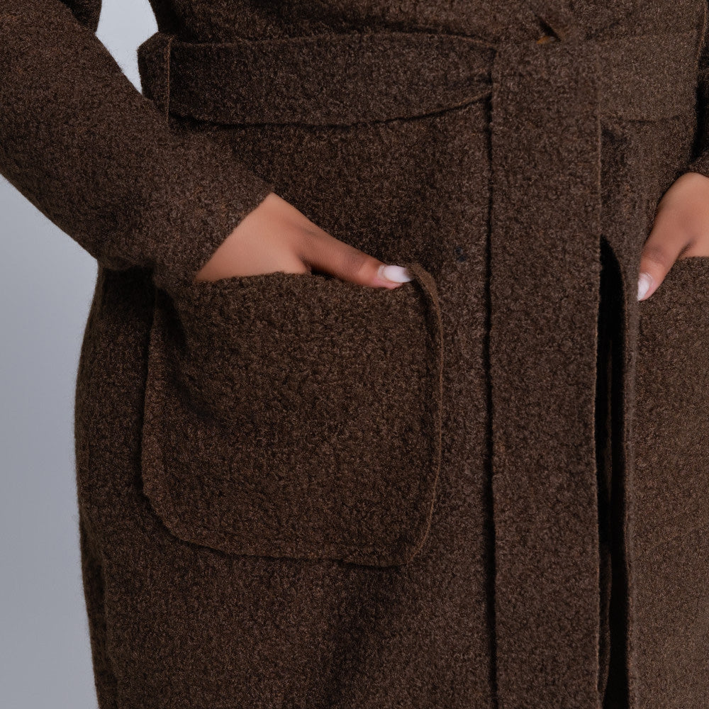 Plus Size Long Sleeve Choc Boucle Melton Jacket