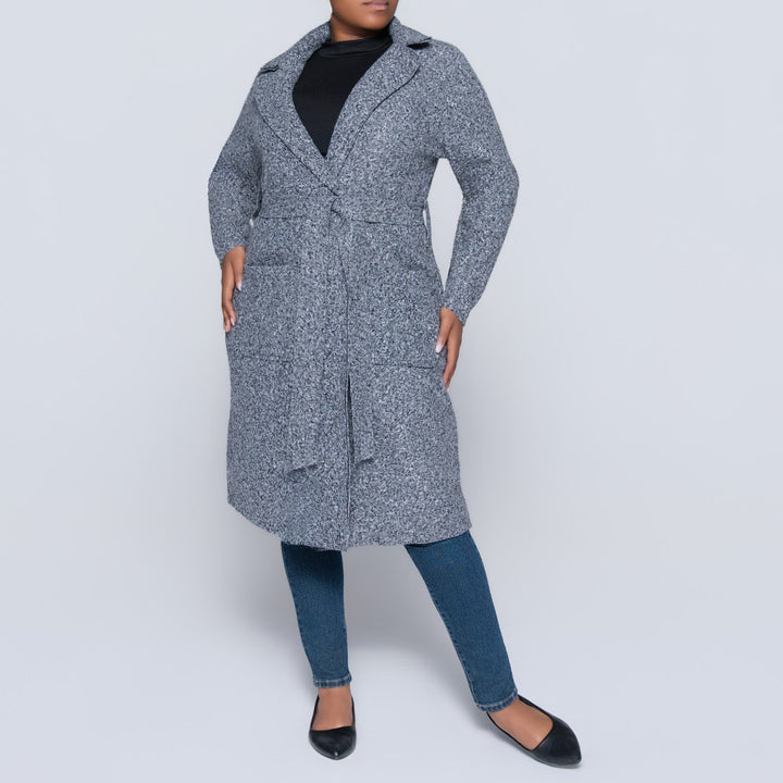 Plus Size Long Sleeve Grey Boucle Melton Jacket