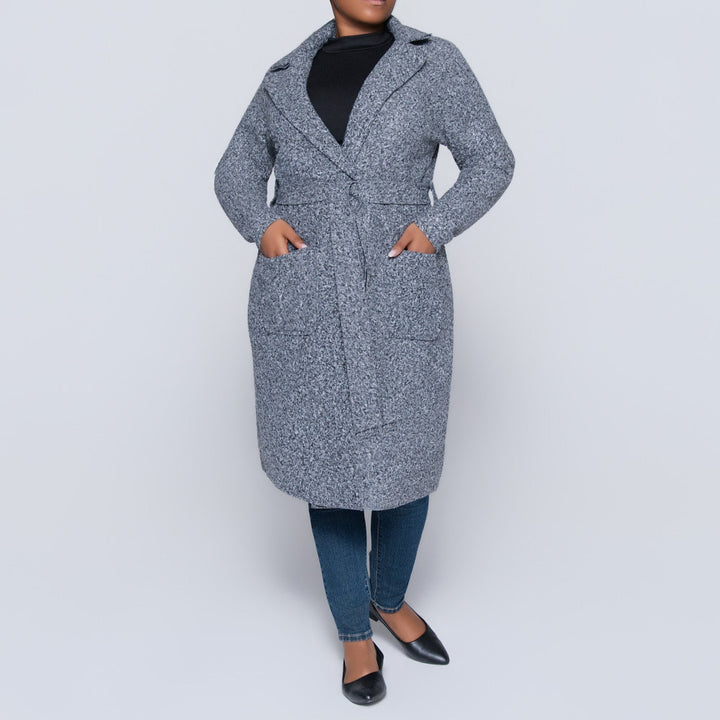 Plus Size Long Sleeve Grey Boucle Melton Jacket