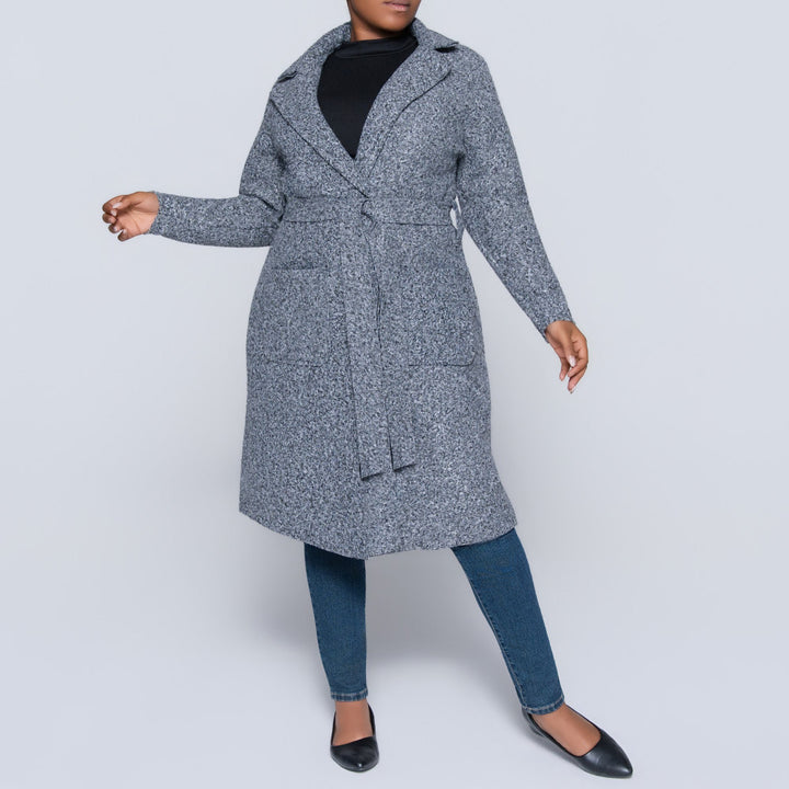 Plus Size Long Sleeve Grey Boucle Melton Jacket