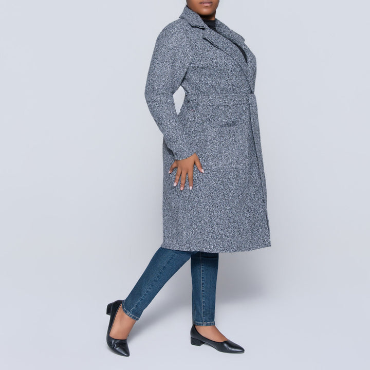 Plus Size Long Sleeve Grey Boucle Melton Jacket