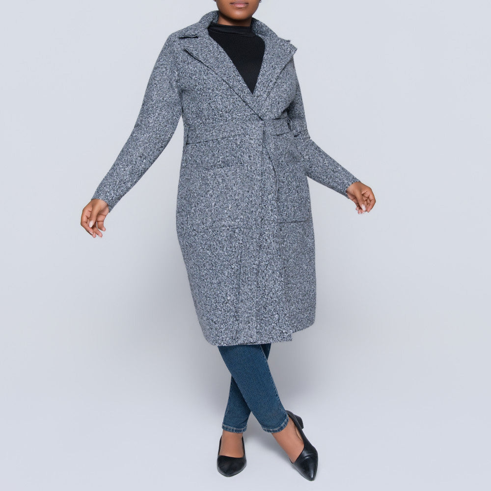 Plus Size Long Sleeve Grey Boucle Melton Jacket