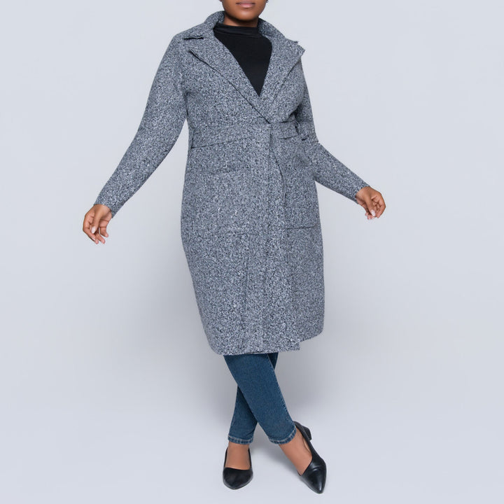 Plus Size Long Sleeve Grey Boucle Melton Jacket