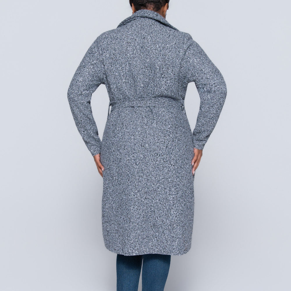 Plus Size Long Sleeve Grey Boucle Melton Jacket