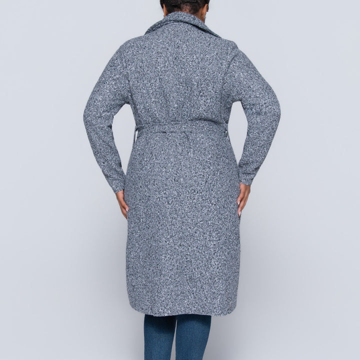 Plus Size Long Sleeve Grey Boucle Melton Jacket