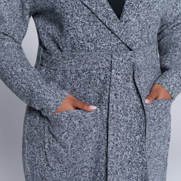 Plus Size Long Sleeve Grey Boucle Melton Jacket