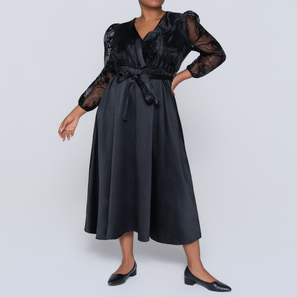 Long Sleeve Black Plus Size Organza Dress – Fashion World ZA