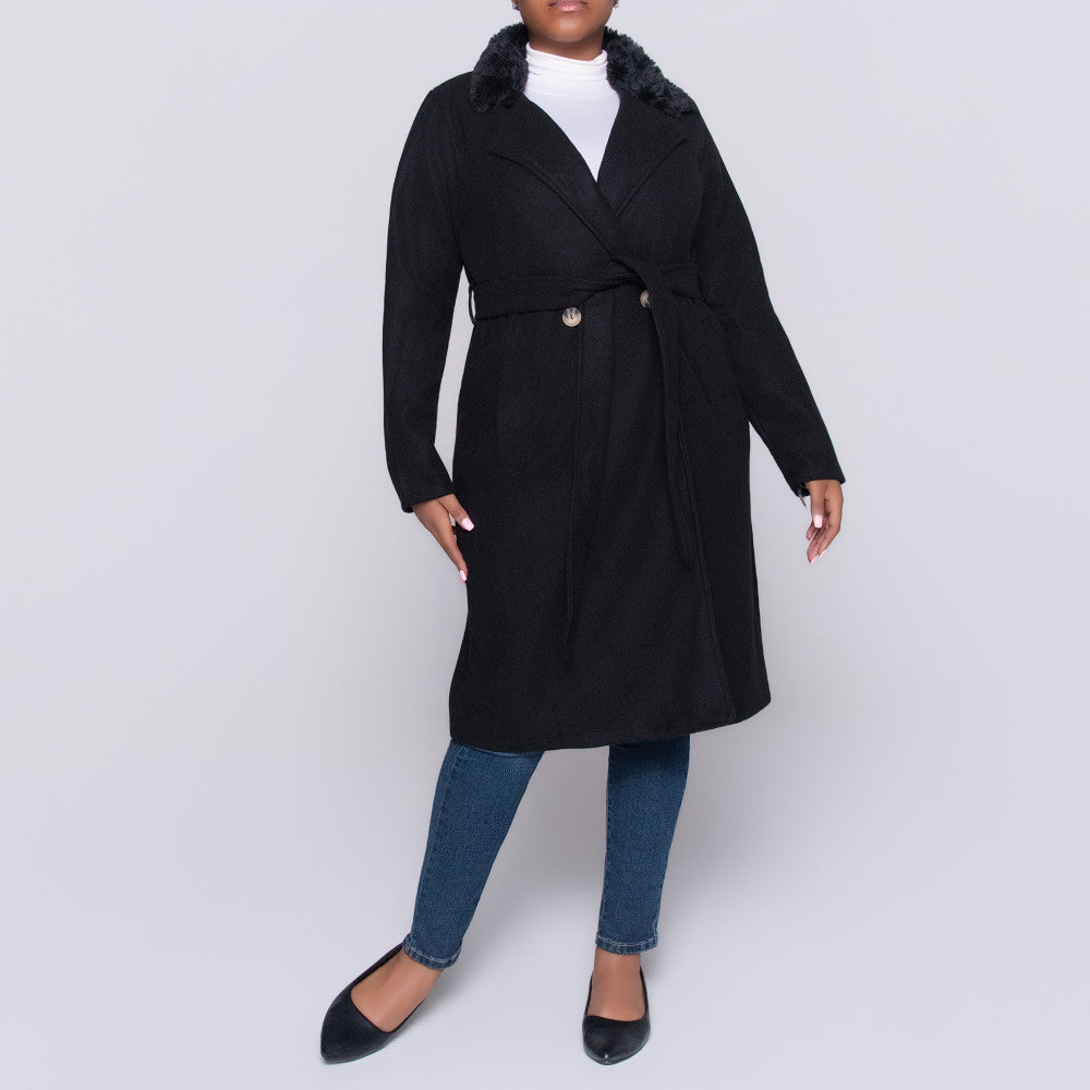 Black Plus Size Fur Edit Melton Jacket