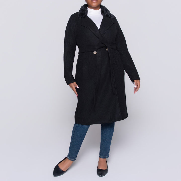 Black Plus Size Fur Edit Melton Jacket