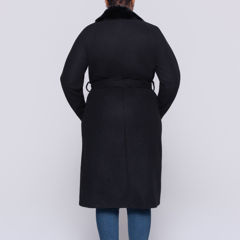 Black Plus Size Fur Edit Melton Jacket