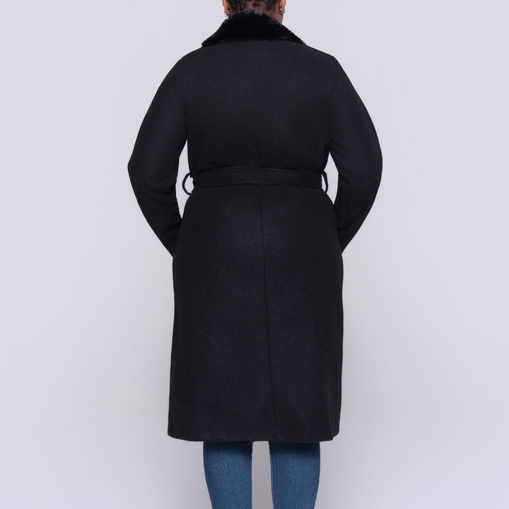 Black Plus Size Fur Edit Melton Jacket