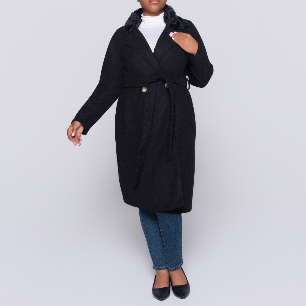 Black Plus Size Fur Edit Melton Jacket