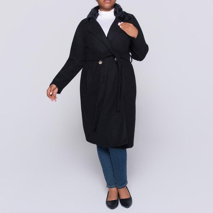 Black Plus Size Fur Edit Melton Jacket