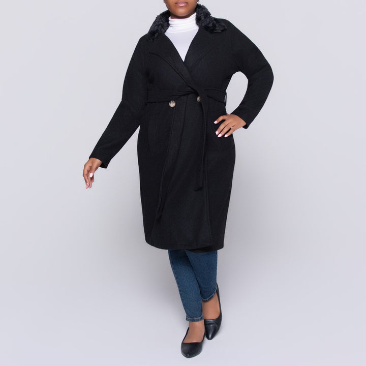 Black Plus Size Fur Edit Melton Jacket