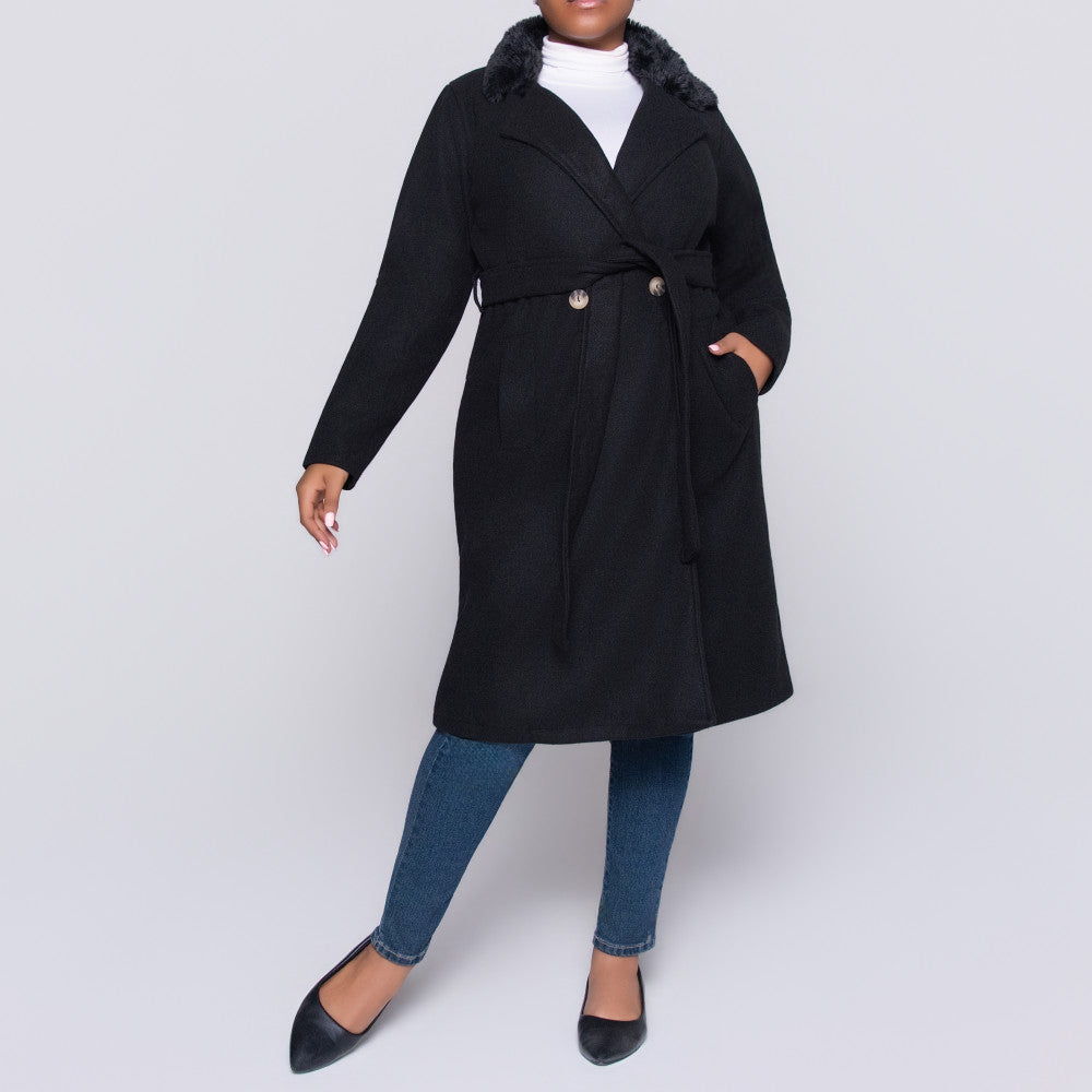 Black Plus Size Fur Edit Melton Jacket