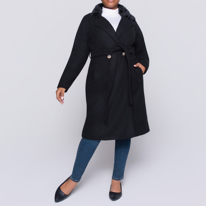Black Plus Size Fur Edit Melton Jacket