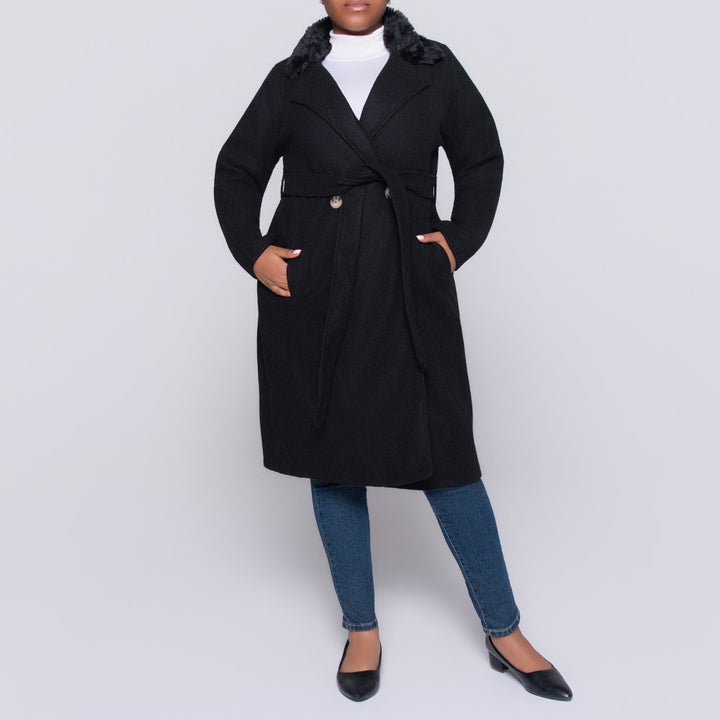 Black Plus Size Fur Edit Melton Jacket