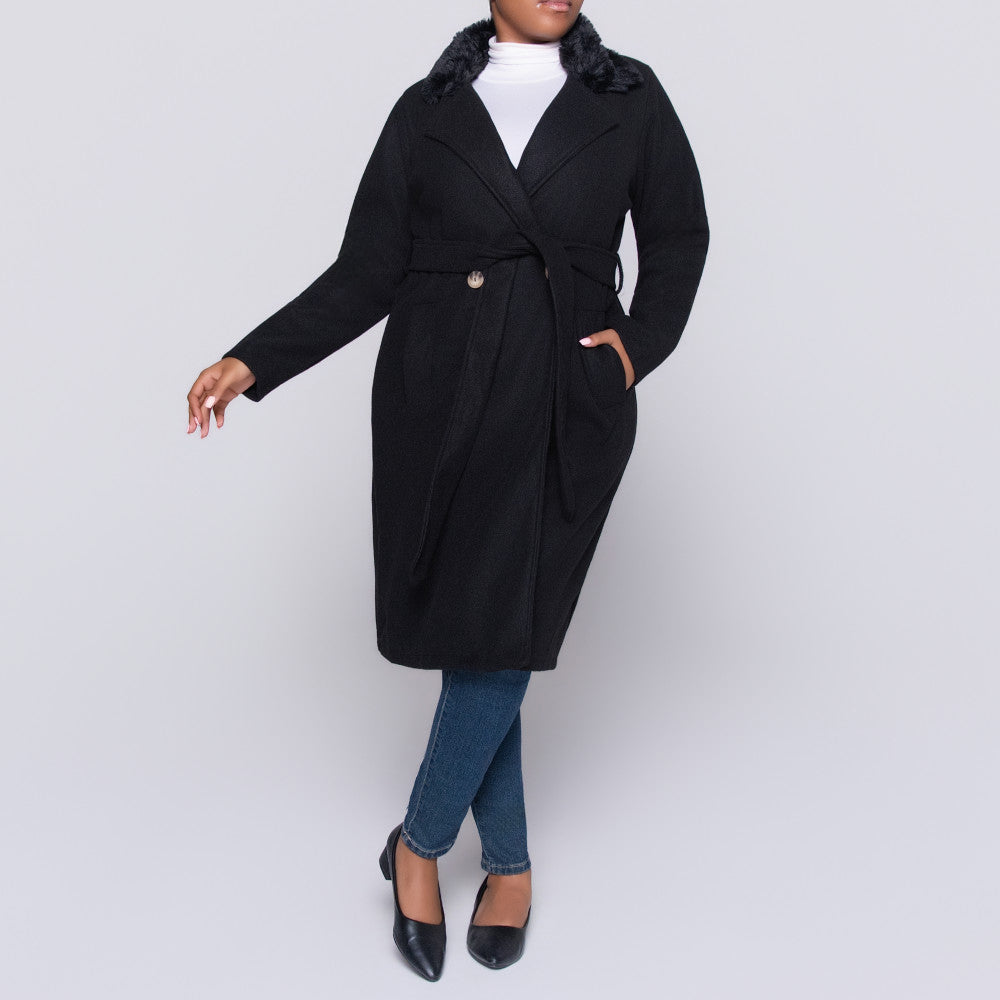 Black Plus Size Fur Edit Melton Jacket