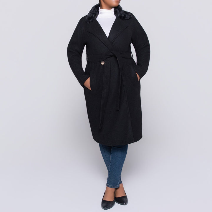 Black Plus Size Fur Edit Melton Jacket