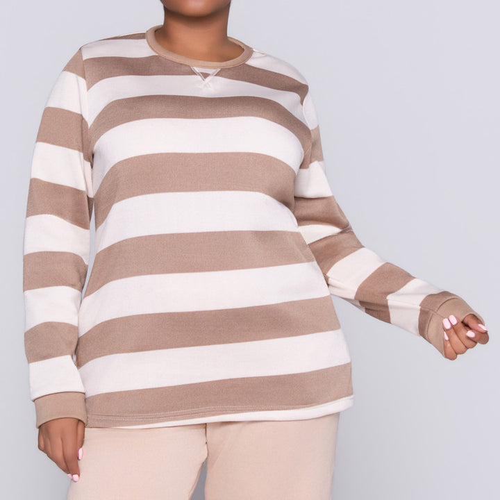 Taupe Plus Size Striped Track Top