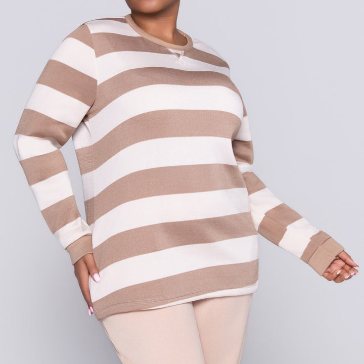 Taupe Plus Size Striped Track Top