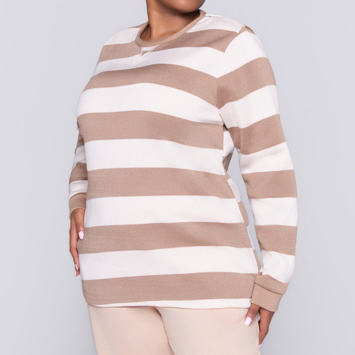 Taupe Plus Size Striped Track Top