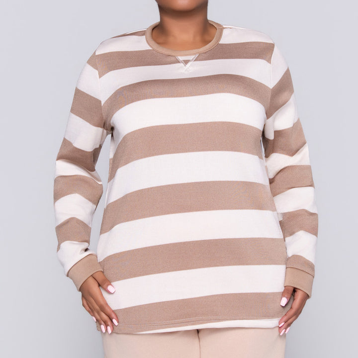 Taupe Plus Size Striped Track Top