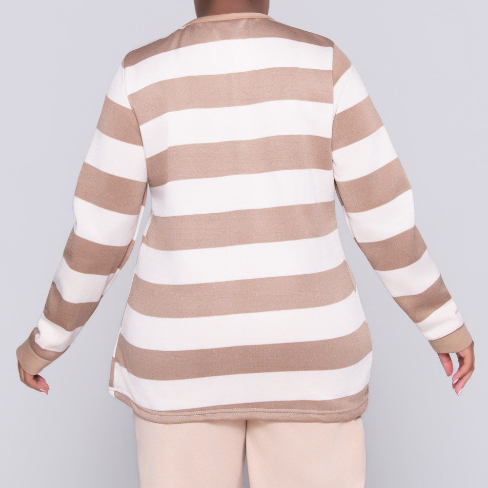 Taupe Plus Size Striped Track Top