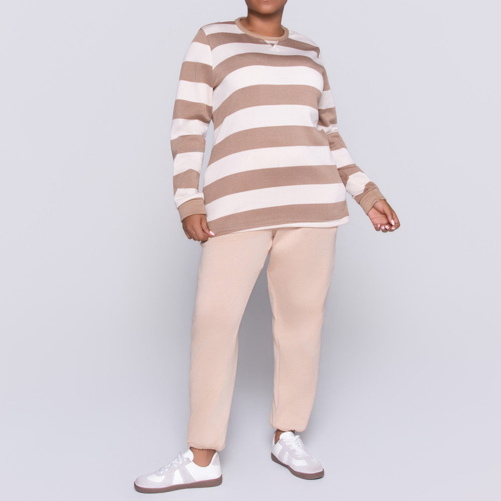Taupe Plus Size Striped Track Top