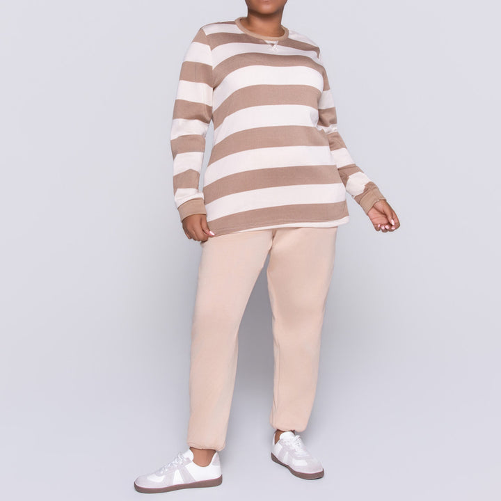 Taupe Plus Size Striped Track Top