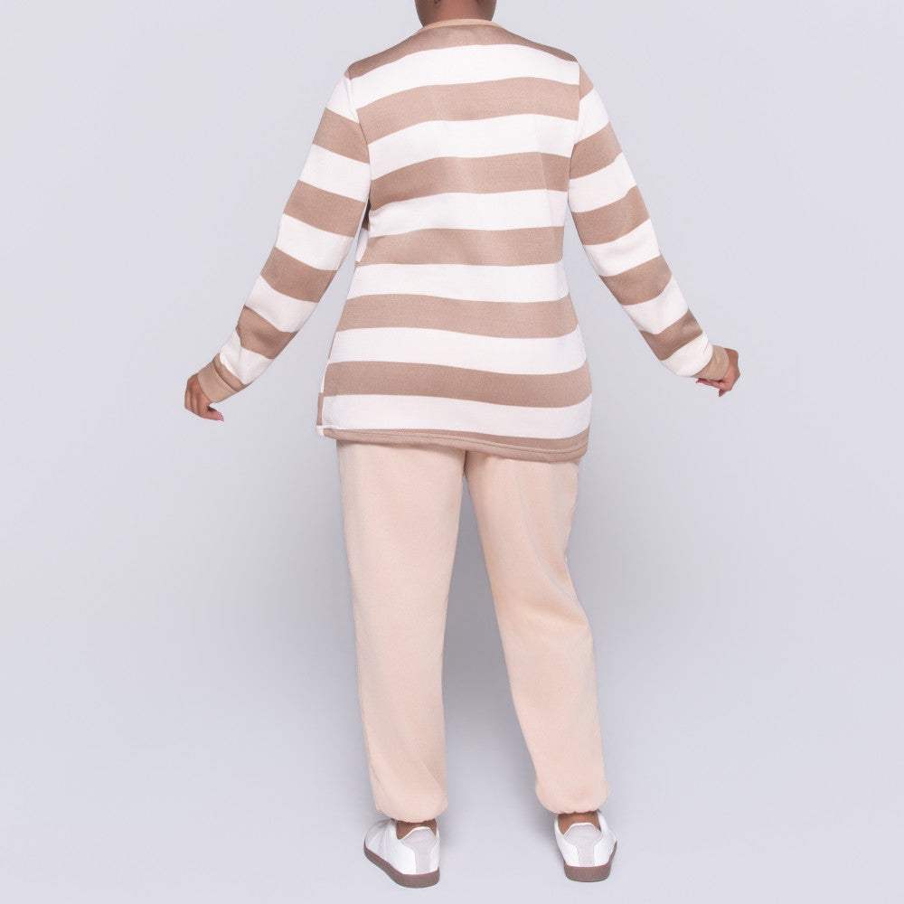 Taupe Plus Size Striped Track Top