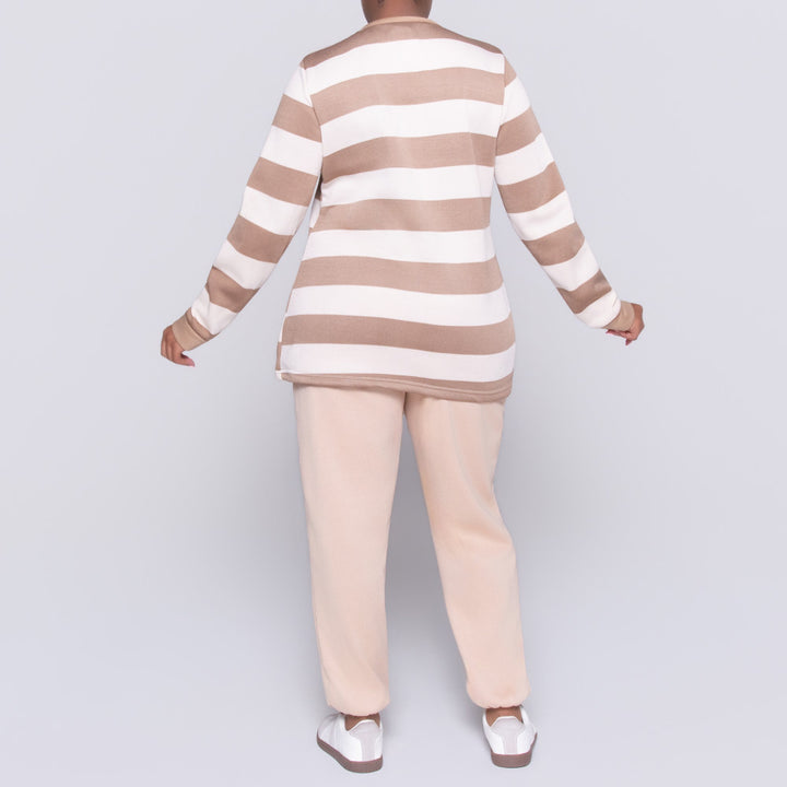 Taupe Plus Size Striped Track Top