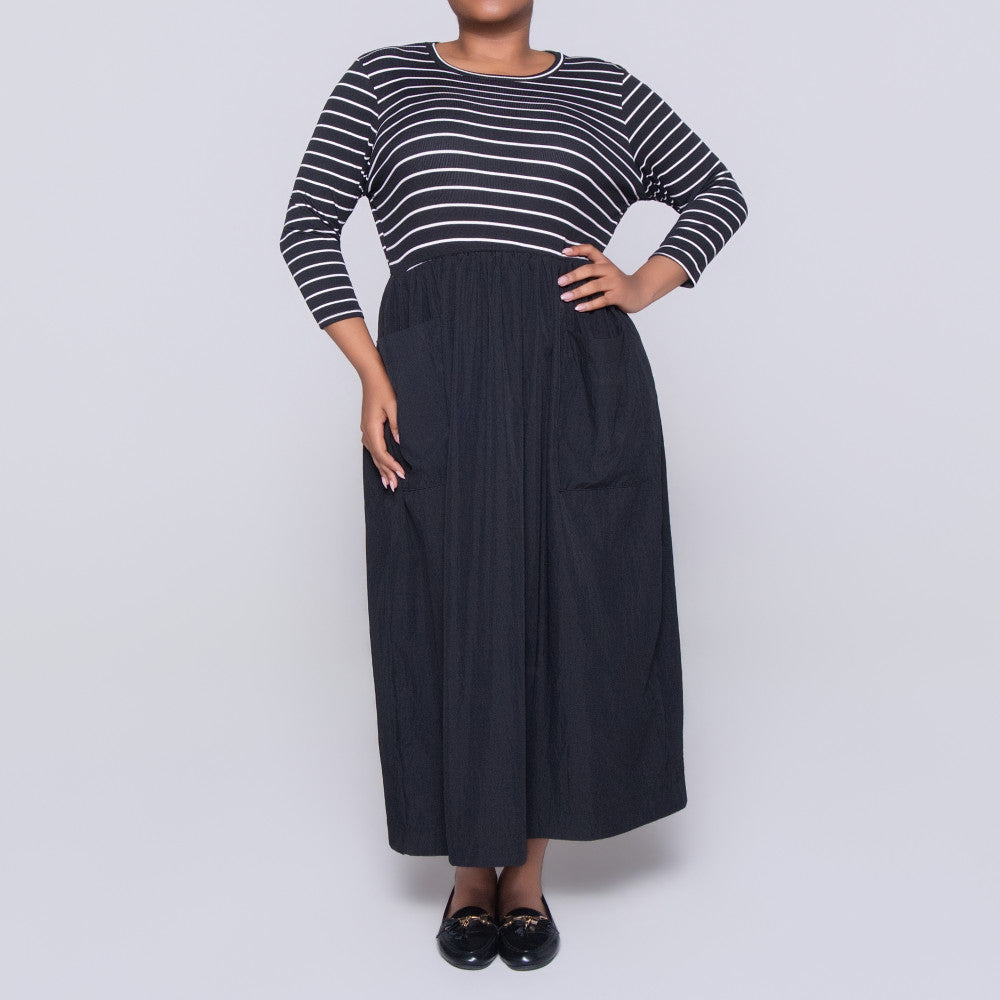Plus Size Striped Teslon Black Dress