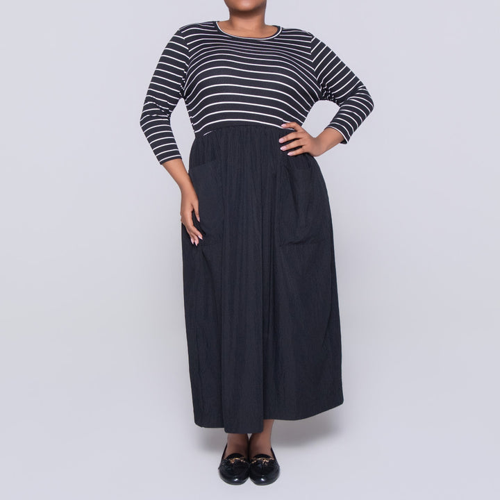 Plus Size Striped Teslon Black Dress