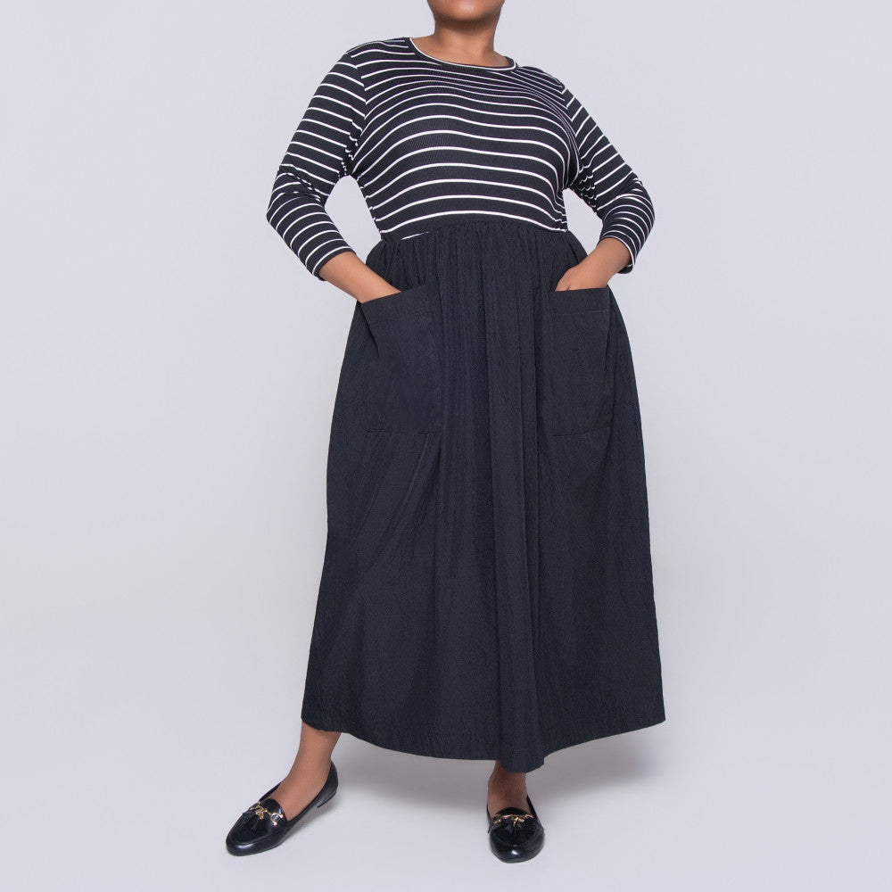 Plus Size Striped Teslon Black Dress