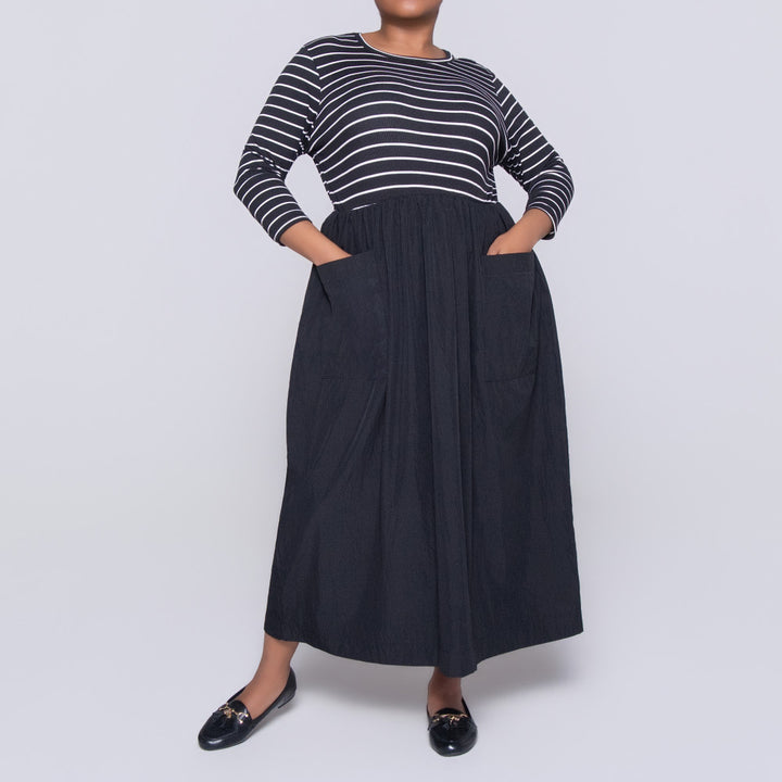 Plus Size Striped Teslon Black Dress