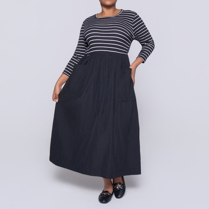 Plus Size Striped Teslon Black Dress