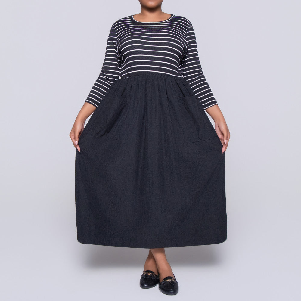 Plus Size Striped Teslon Black Dress