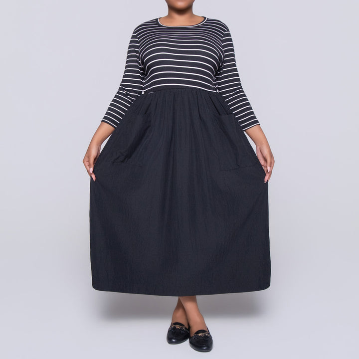 Plus Size Striped Teslon Black Dress