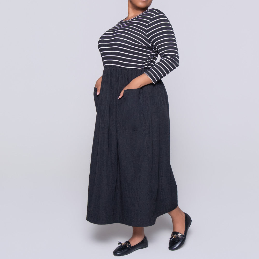 Plus Size Striped Teslon Black Dress