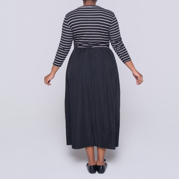 Plus Size Striped Teslon Black Dress