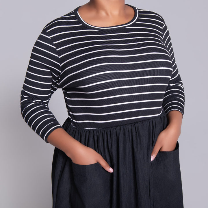 Plus Size Striped Teslon Black Dress