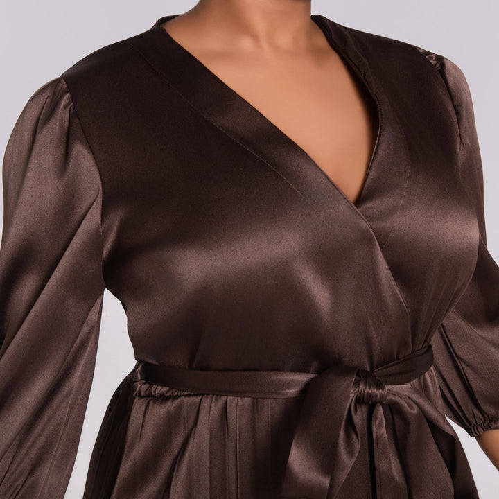 Plus Size Tie -Belt Pleated  Nude Dress