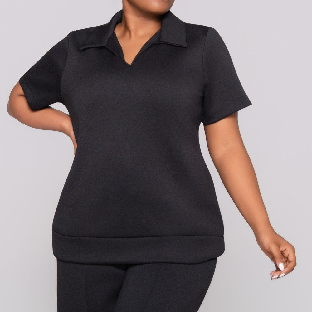 Plus Size Black Collar Top