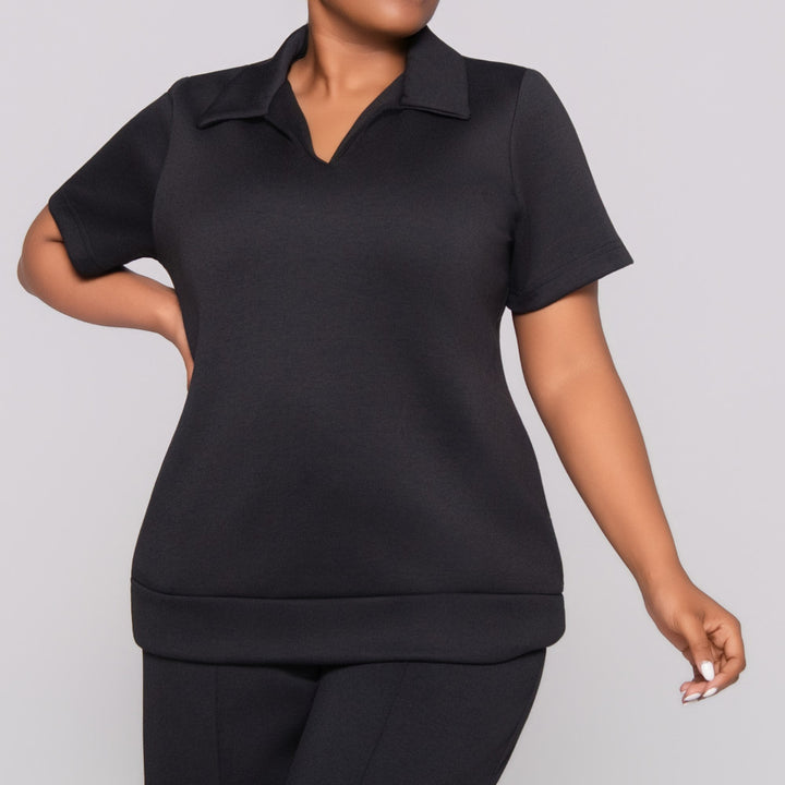 Plus Size Black Collar Top