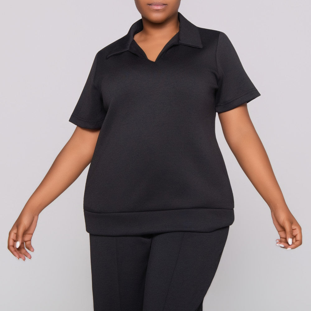 Plus Size Black Collar Top