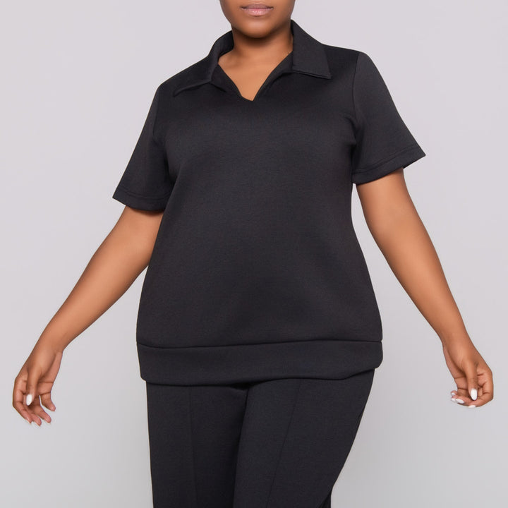 Plus Size Black Collar Top