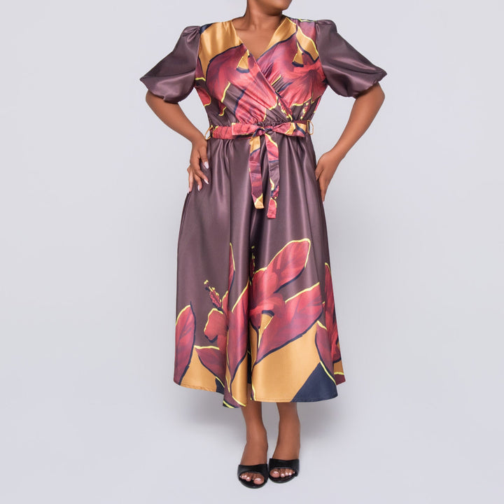 Plus Size Printed Satin Dress