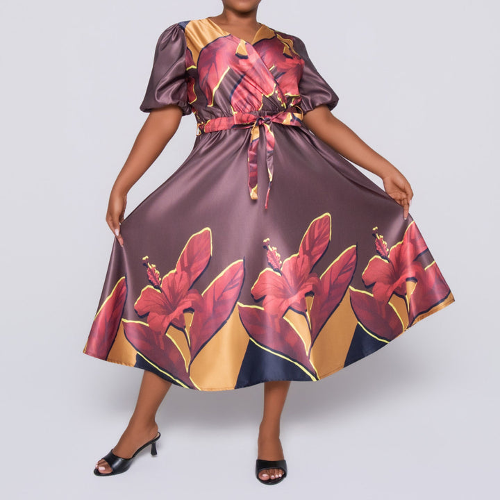 Plus Size Printed Satin Dress